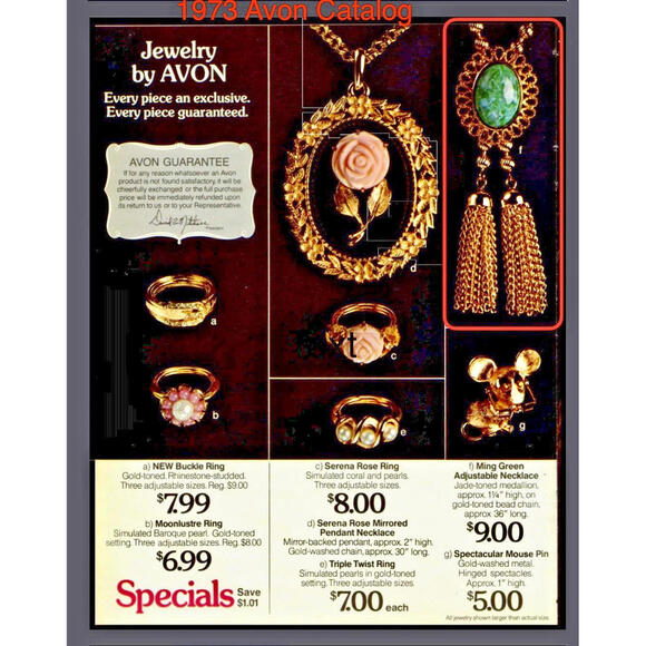 1973 DeLizza & Elster for Avon Ming Green 36" Pendant Tassel Necklace NOS w/ Box - Picture 9 of 9